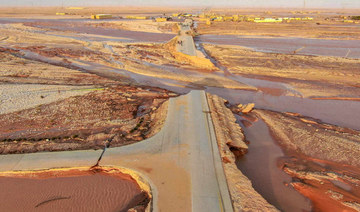 General view of flood water covering the area as a powerful storm and heavy rainfall hit Al-Mukhaili, Libya. (REUTERS)