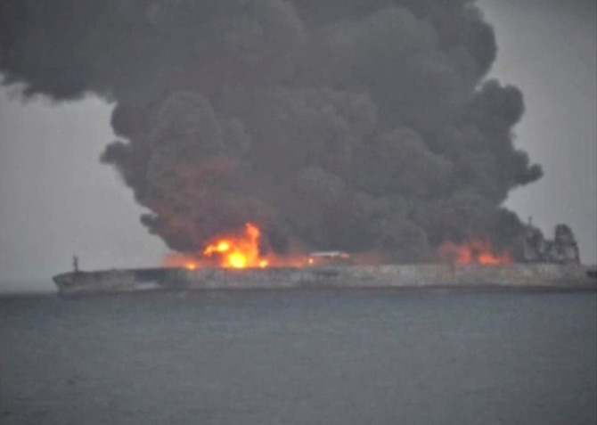 Iranian oil tanker burns for 3rd day as winds, high waves lash rescuers