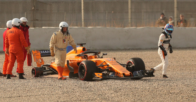 Alonso’s new McLaren loses wheel to start Formula One testing